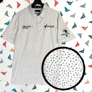 William Murray Golf Polo Mens L Large White Micro Geometric Print‎ Shirt Golfing